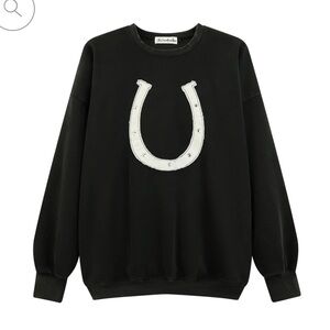 NWT The Laundry Room Black Rhinestone Horseshoe Jump Jumper Sweatshirt M